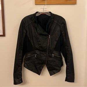 Marc Aurel asymmetrical biker zip jacket in black shiny cotton